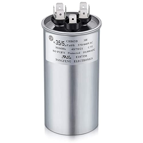 35+5 MFD 35/5 uf ±6% 370V or 440V VAC Dual Run Round Capacitor, 35 5 Start Capacitor for AC Air Conditioning Unit, Condenser Straight Cool or Heat Pump