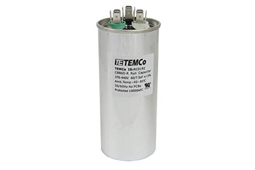 TEMCo 60+7.5 uf/MFD 370-440 VAC Volts Round Dual Run Capacitor 50+60 Hz AC Electric - Lot -1 (Optional uf/MFD, Voltage and Lot Quantities Available)