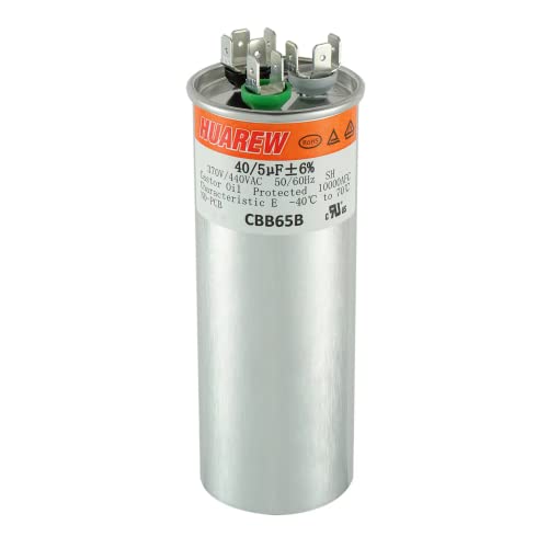 HUAREW 40+5 uF ±6% 40/5 MFD 370/440 VAC CBB65 Dual Run Start Round Capacitor for Condenser Straight Cool or Heat Pump Air Conditioner or AC Motor and Fan Starting