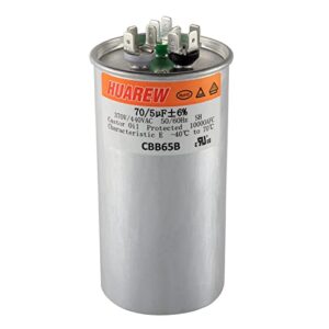 HUAREW 70+5 uF ±6% 70/5 MFD 370/440 VAC CBB65 Dual Run Start Round Capacitor for Condenser Straight Cool or Heat Pump Air Conditioner or AC Motor and Fan Starting