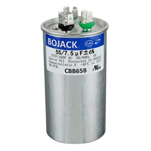 BOJACK 55+7.5 uF 55/7.5 MFD ±6% 370/440 V AC CBB65 Dual Run Circular Start Capacitor for AC Motor Run or Fan Start or Condenser Straight Cool or Heat Pump Air Conditioner