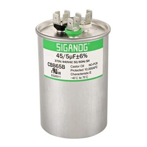 SIGANDG 45+5 MFD 45/5 uF 370 or 440 Volt CBB65B Capacitor for AC Motor Run，Condenser Straight Cool，Heat Pump， Air Conditioner，HVAC Capacitor