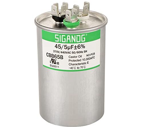 SIGANDG 45+5 MFD 45/5 uF 370 or 440 Volt CBB65B Capacitor for AC Motor Run，Condenser Straight Cool，Heat Pump， Air Conditioner，HVAC Capacitor