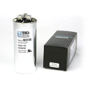 TEMCo 55+5 uf/MFD 370-440 VAC Volts Round Dual Run Capacitor 50/60 Hz AC Electric - Lot -1 (Optional uf/MFD, Voltage and Lot Quantities Available)