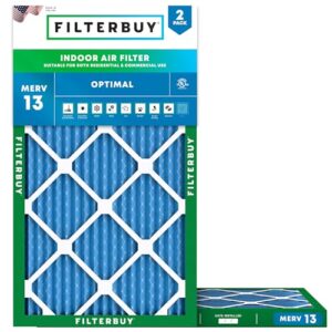 Filterbuy 12x30x1 Air Filter MERV 13 Optimal Defense (2-Pack), Pleated HVAC AC Furnace Air Filters Replacement (Actual Size: 11.88 x 29.88 x 0.75 Inches)