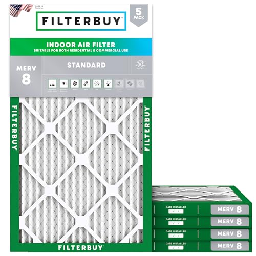 Filterbuy 12x24x1 Air Filter MERV 8 Dust Defense (5-Pack), Pleated HVAC AC Furnace Air Filters Replacement (Actual Size: 11.50 x 23.50 x 0.75 Inches)