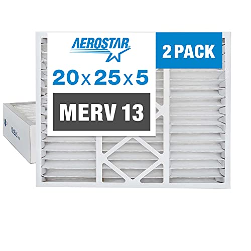 Aerostar 20x25x5 Air Filter MERV 13, Furnace Filters AC HVAC Replacement for Honeywell FC100A1037, Lennox X6673, Carrier EXPXXFIL0020, Bryant, and Payne (2 Pack) (Actual Size: 19.88" x 24.75" x 4.38")