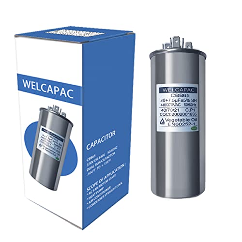 WELCAPAC Capacitor ac 30+7.5 uF 30/7.5MFD ±6% 370V/440VAC CBB65 Dual Run Circular Start Capacitor for AC Motor Run or Fan Start or Condenser Straight (30+7.5 MFD)