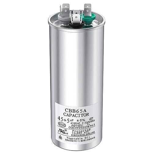 Lizyty 45+5 MFD 45/5 uf 370 or 440 Volt Dual Run Round Capacitor PW-45/5/R for Condenser Straight Cool or Heat Pump Air Conditioner