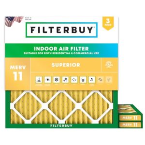 Filterbuy 18x18x1 Air Filter MERV 11 Allergen Defense (3-Pack), Pleated HVAC AC Furnace Air Filters Replacement (Actual Size: 17.75 x 17.75 x 0.75 Inches)