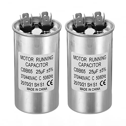 PATIKIL 25uF ±5% 25MDF 370/440V AC Fan Start Capacitor,2Pcs CBB65 Circular Run Capacitor for AC Motor Run Air Conditioner Cool Heat Pump Condenser Straight