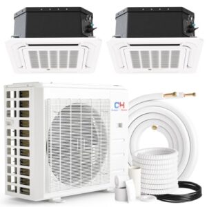 Cooper&Hunter 18,000 BTU, 22.9 SEER2, Multi Zone, Dual 12,000 + 12,000 BTU Ductless Mini Split Ceiling Cassette Air Conditioner Heat Pump including 25ft Installation Kits…