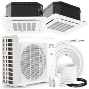 Cooper&Hunter 18,000 BTU, 22.9 SEER2, Multi Zone, Dual 9,000 + 12,000 BTU Ductless Mini Split Ceiling Cassette Air Conditioner Heat Pump including 25ft Installation Kits…