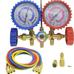 LEIMO KPARTS AC Diagnostic Manifold Gauge Set for Freon Charging, Fits R410A R22 R404 Refrigerants, 1/4" Thread Hose Set 60" with 2 Quick Coupler-r410a Manifold Gauge Set