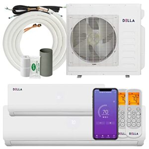 DELLA 36K BTU ODU 2 Dual Zone 9000 24000 BTU Wifi Mini Split Air Conditioner Work with Alexa,19 SEER2 208-230V Cools Up to 1900 Sq.Ft 2 Room Ductless Pre-Charged Heat Pump with 16ft Installation Kits