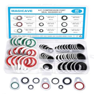 60 PCS 9 Sizes A/C System Compressor Gasket Seals Air Conditioning Compressor Port Seal Washer Kit, AC Port Seal Washer Kit