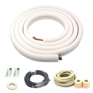 TADERUILY 16 Ft Mini Split Line Set,Air Conditioning Copper Tubing Pipe Extension,1/4" & 3/8" 3/8" PE Thickened for AC and Heating Equipment Insulated with Nuts(1/4+3/8)