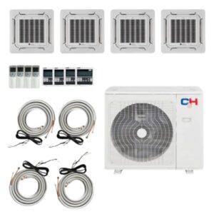 36,000 BTU 4 Zone 9k+9k+9k+9k Ceiling Cassette Ductless Mini Split with 25ft Installation Kits, 23.9 SEER2 3 Ton Quad Zone Multi Zone AC System