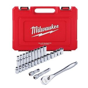 milwaukee tools 28 pc 1/2ʼ drive metric ratchet and socket set