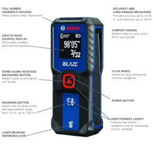 BOSCH GLM100-23 100 Ft Blaze Laser Distance Measure, Includes 2 AA Batteries