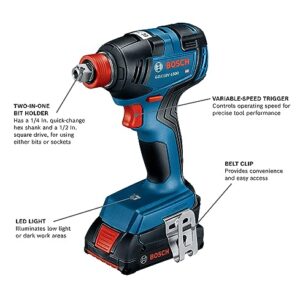 BOSCH GXL18V-701B25 18V 7-Tool Combo Kit with 2-In-1 Bit/Socket Impact Driver, Hammer Drill/Driver, Recip Saw, Circular Saw, Oscillating Tool, Angle Grinder, LED Worklight & (2) CORE18V 4 Ah Batteries