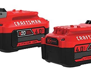 CRAFTSMAN V20 Lithium Ion Battery, 4.0-Amp Hour, 2 Pack, LED Charge Indicator (CMCB204-2)