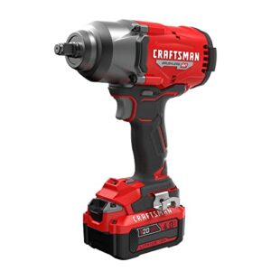 CRAFTSMAN V20 RP Impact Wrench, Cordless, Brushless, High Torque, 1/2 Inch, 4Ah Battery and Charger Included (CMCF940M1)