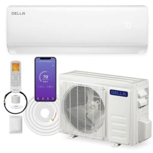 DELLA 11000 BTU Mini Split Air Conditioner 17 SEER2 with Heat Pump, Cools up to 550 Sq.Ft, 230V Wifi Enabled Air Conditioner & Heater Ductless Inverter System Works with Alexa, 16ft Installation Kit
