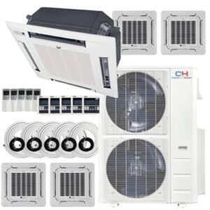 48,000 BTU 5 Zone 9k+9k+9k+9k+9k Ceiling Cassettes with Installation Kits, 23.4 Seer2 4 Ton Penta Zone Five Zone Ductless Multi Mini Split Air Conditioner