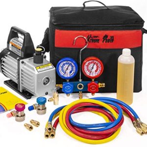 XtremepowerUS 3CFM 1/4 HP Vacuum Pump HVAC R134a R12 R22 R410a A/C Refrigeration AC Manifold Gauge