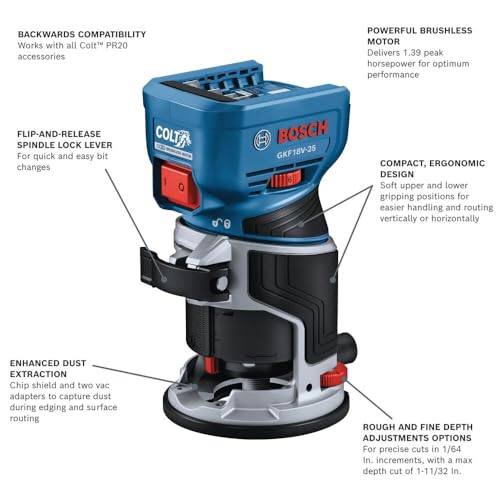 BOSCH 18V Brushless Palm Router – Precision, Cordless, Variable Speed ...