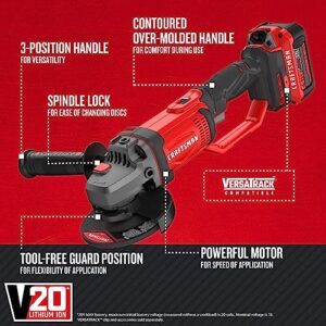 CRAFTSMAN V20 Cordless Angle Grinder Tool Kit, 4-1/2 inch, Battery and Charger Included (CMCG400M1)