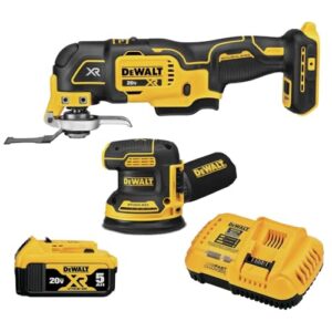 DEWALT 20V MAX Orbital Sander and Oscillating Tool, Cordless Woodworking 2-Tool Set with 5ah Battery and Charger (DCK202P1)