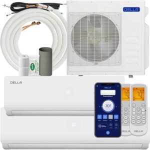 DELLA 36K BTU ODU 2 Dual Zone 12000 24000 BTU Wifi Mini Split Air Conditioner Work with Alexa, 19 SEER2 208-230V Cools Up to 2050 Sq.Ft Ductless Pre-Charged Heat Pump with 16ft Installation Kits