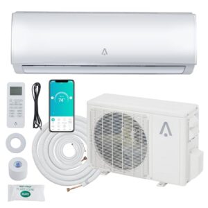 19 Seer2 Split Air Conditioner, 9,000 Btus Mini Split Ac/Heating System, Inverter Ductless Air Conditioner w/Alexa, Heat Pump & Installation Kit, Wall Mounted Ac Unit Cools Room Up to 450 Sq.Ft, 115V