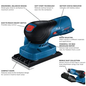 BOSCH GSS12V-40N 12V Max Brushless Sheet Orbital Finishing Sander with Dust Bag, 1/4 Sheet and 1/3 Sheet (Bare Tool)