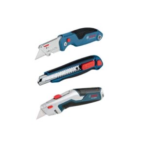 BOSCH H11-14200-1 3-Piece Utility Knife Set | Folding, Snap-Off, and Retractable Knives with Robust Design, Integrated Blade Storage - Includes 7 Blades