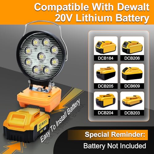 Cordless Dewalt 20V LED Work Light, 2400LM Floodlight w/ USB-C Charging - Image 2