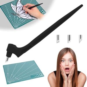Craftsman Tools - Craft Cutting Tools Pen Knife with 3 Blades for Stencils, Scrapbooks & DIY Crafts - 360 Degree Rotating Blades - Stainless Steel Crafting Tools (Black)