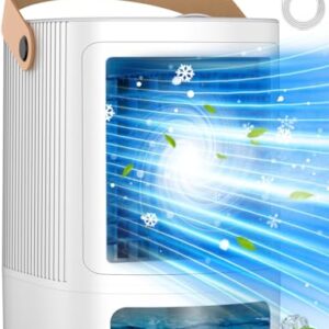 FANCOLE Portable Air Conditioners, 3-IN-1 Small Air Conditioner w/ 3-Level Humidify & 3 Speeds, 7-Color Night Lights, Top Fill Tank for 8H Cooling, Desk Mini Air Conditioner for Bedroom Room Office