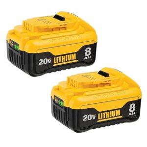 2 Pack 8000mah Replacement for Dewalt 20V Max Battery Replace for Dewalt 20V Lithium-ion DCB201 DCB200 DCB205 DCB206, Compatible with DeWalt Cordless Power Tools and Chargers