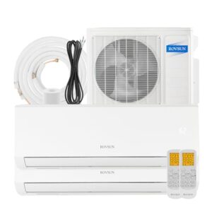 ROVSUN 2 Zone 12000 + 12000 BTU Mini Split AC/Heating System, 19 SEER2 Dual Zone 18000 BTU Ductless Wall Air Conditioner with Pre-Charged Condenser, Heat Pump & 25Ft Line Set, 208-230V