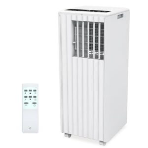 8000 Btu Portable Air Conditioner for Room Up to 350 Sq. Ft. Ac Unit Remote Controlled with Dehumidifier, Fan Mode, Efficient Cooling, Window Mount Exhaust Kit, 24Hrs Timer, White