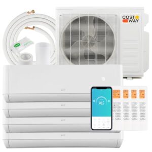 COSTWAY 36K BTU Quad 4 Zone Mini Split AC/Heating System, 21.5 SEER2 (9k, 9k, 9k, 12k) Wall Mount Ductless Inverter Air Conditioner, Pre-Charged, Compatible with Alexa (Greenforce Series)