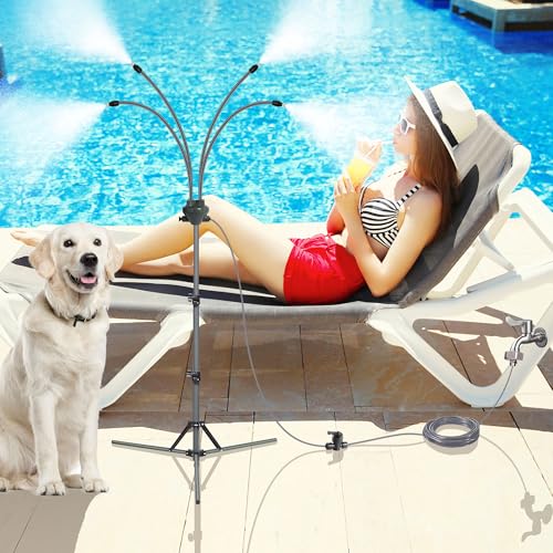 Outdoor Patio Misting System 5.3 FT Adjustable Cooling Stand 1 Homasky Standing Misters for Outside Patio, Adjustable Height 5.3 FT Stand Misting System for Cooling Outdoor, Portable Water Mister for Mist Playing, Patio Cooling, Backyard, Porch, Sprinkler (Gray)