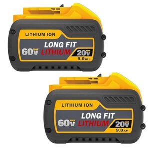 LONG FIT 2 Pack Replace for DeWalt DCB606 DCB609 20V/60V MAX 9.0Ah Battery Compatible with DeWalt 20V/60V Power Tools Compatible with DeWalt 20-60v Battery
