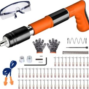 Manual Mini Nail Gun, Portable Concrete Nail Gun for Home Repairs and Crafting, Nail Wall Fastening Tool for Cement Wall, 5 Gears Nail Shooting Machine with Non-Slip Grip, Includes Multiple Nail Clips