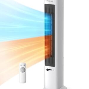 PELONIS Oscillating Tower Fan and Heater Combo with Remote Control - Heater Fan Combo for Indoor Use – 3 Fan and 2Heater Speeds, 12-HR Timer, ECO Mode, Tip Over and Overheat Protection, White