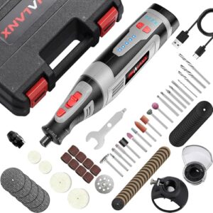 PHALANX 8V Rotary Tool Cordless w 2 Shield Attachments & Suitcase, Keyless Chuck 5-Speed 3.0Ah Battery, 106 Accessories Rotary Tool Kit for Wood Grinding Cutting DIY Crafting