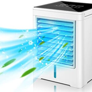 Portable Air Conditioners Fan, Evaporative Air Cooler, USB Personal Mini Air Conditioner with 3 Wind Speeds & 3 Timers Touch Screen Desktop Cooling Fan for for Home Room Camping Car Office